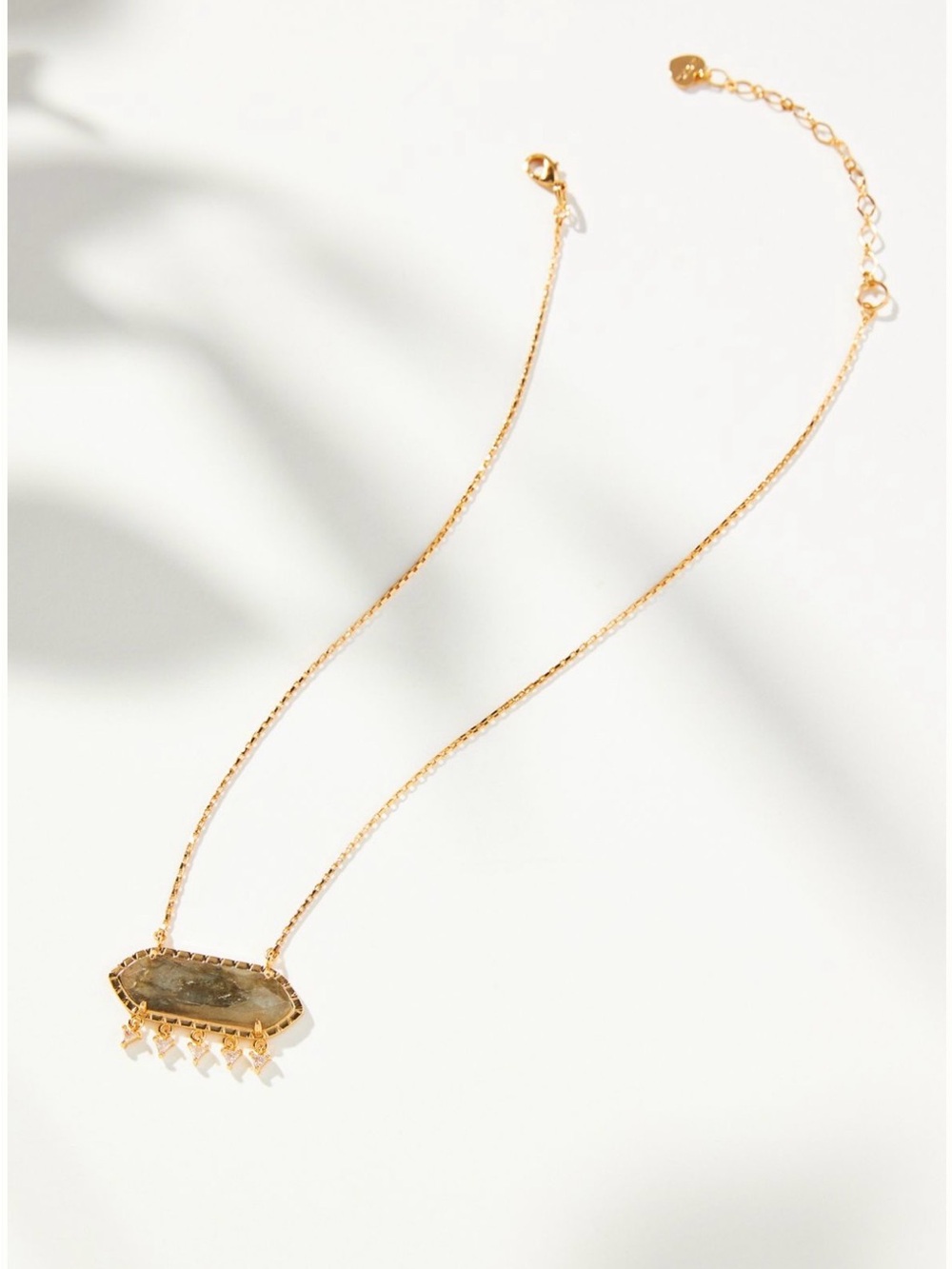 Anthropologie Gold Pendant Necklace with Irregular Stone and Fringe Accent